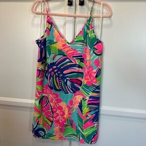 EUC M Lilly Pulitzer exotic garden silk Lela tank dress **STAIN** neon tropical